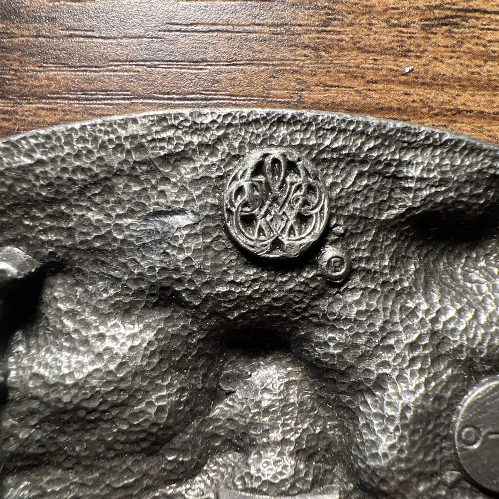 Vintage Bergamot Brassworks Belt Buckle Eagle W/Arrows Silver/Teal 0-146 USA1983